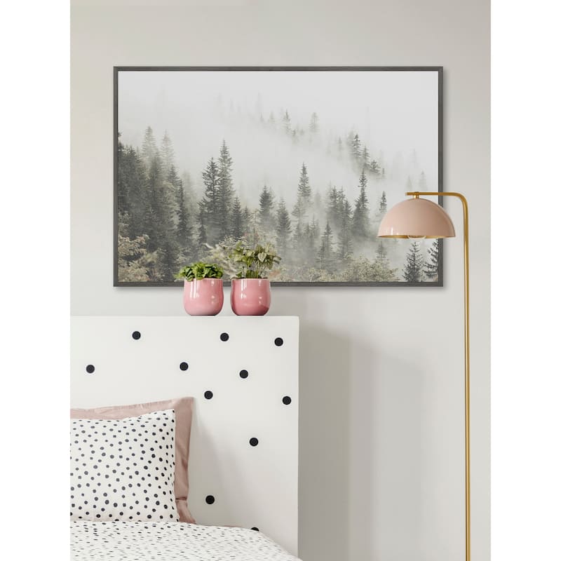 Pine Trees and Fog Floater Framed Print on Canvas