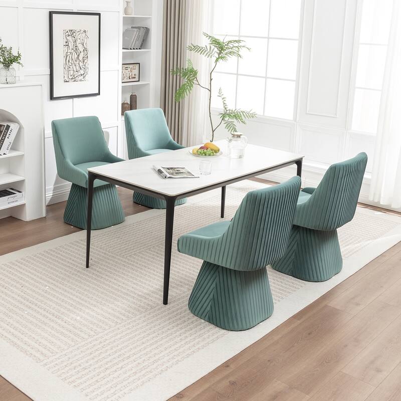 SEYNAR Modern Velvet 360 Degree Swivel Armless Dining chair Set of 4 - Green