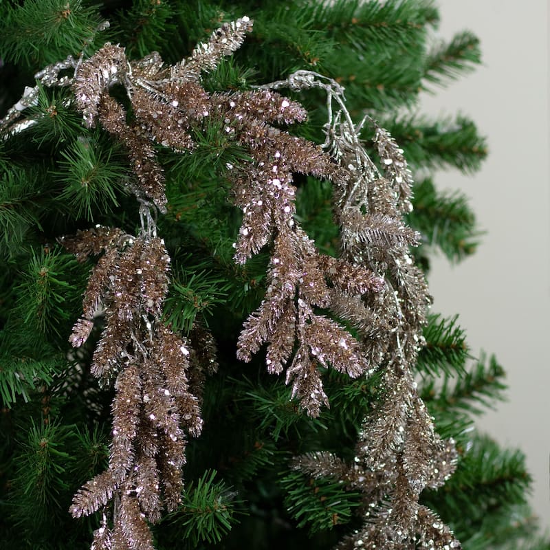 48" Champagne Glitter Hanging Pine Artificial Christmas Spray
