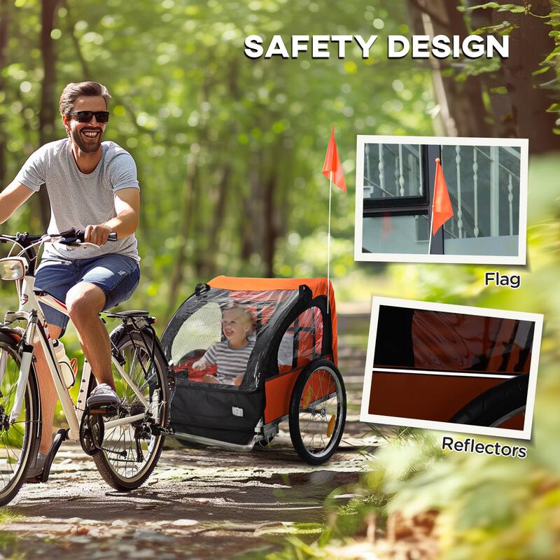 Kids Bike Trailer for Two with Steel Frame, 5-Point Harness, Roll-Up Door, and Large Wheels for Smooth Ride