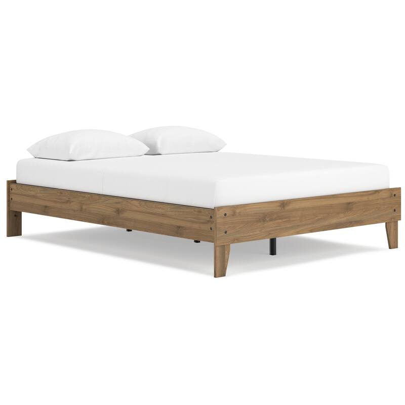 Deana Queen Platform Bed, Honey Brown Wood, Low Profile Tapered Legs