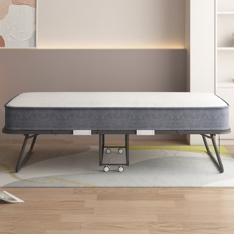 Mixoy Space Saving Foldable Bed with Mattress,Portable Bed with Lockable Wheels
