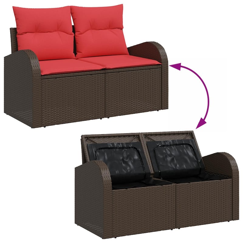 vidaXL 2-Seater Garden Sofa with Cushions Black/Brown/Grey Poly Rattan