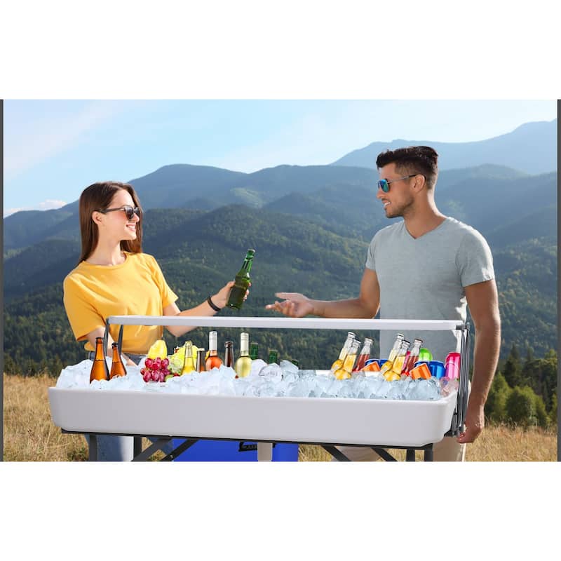 Two-Tier Portable Ice Cooler Table with Removable Skirt