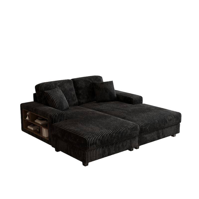 U-Shaped Sectional Sofa, Sleeper Sofa with High-Density Foam, Double Lounge Chair Sofa Bed with Pocketed Coil Cushions