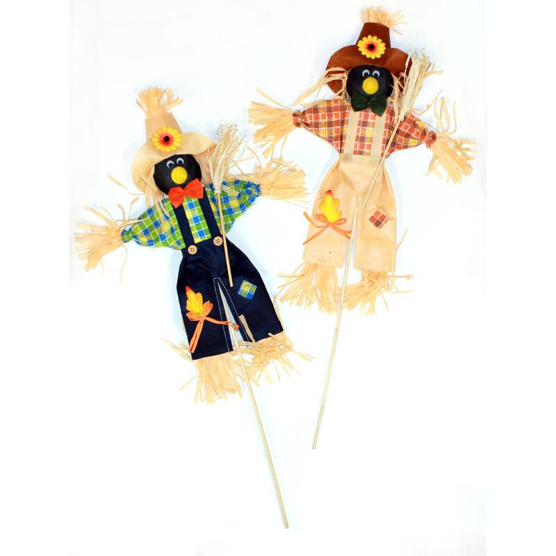 28" Harvest Crow on Pick with Broomstick, Set of 4