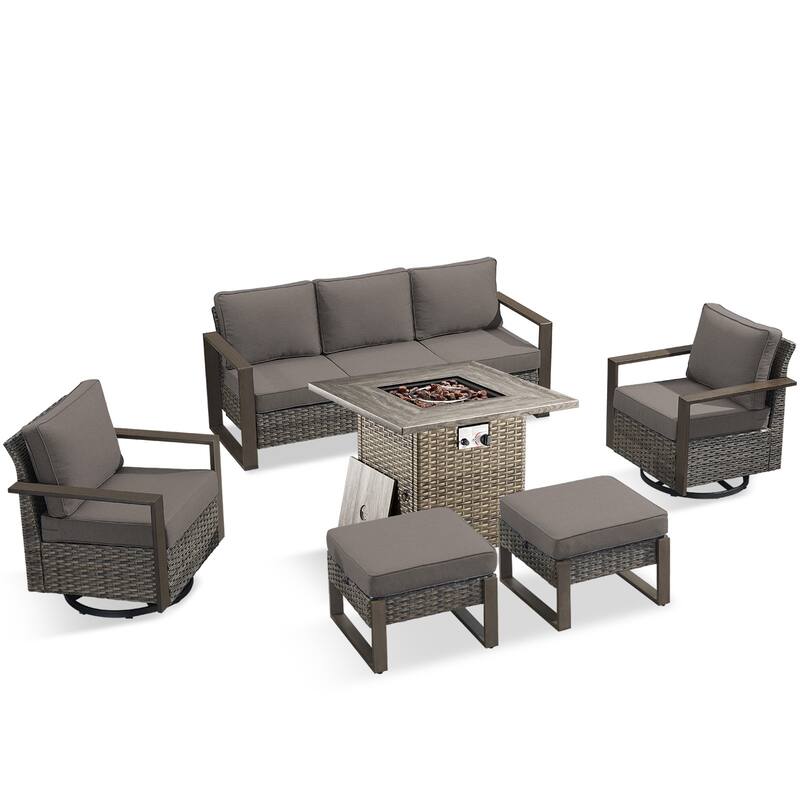 Pocassy 4/6/8PCS Sofa Swivel Chair with Fire Pit Table Set