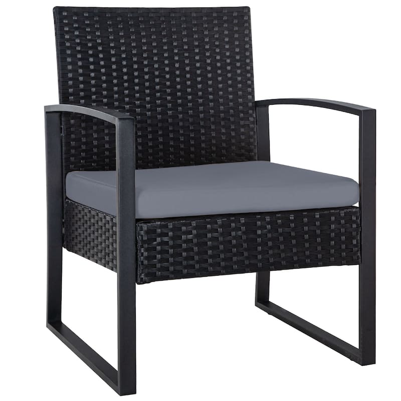 3-PC Outdoor Wicker Conversation Set w/ 2 Cushions, Glass Coffee Table
