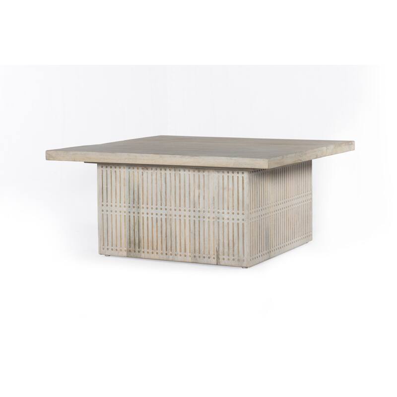 HomeRoots Rustic Graywash Carved Wood Storage Coffee Table