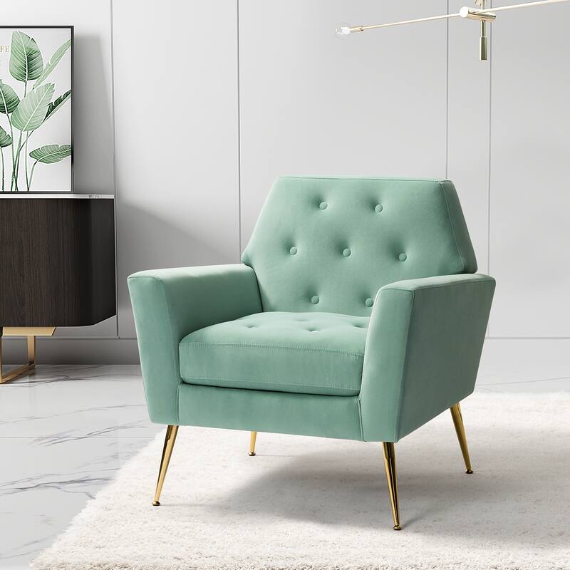 Lilia Contemporary Velvet Upholstered Tufted Back Armchair with Metal Golden legs by HULALA HOME - SAGE
