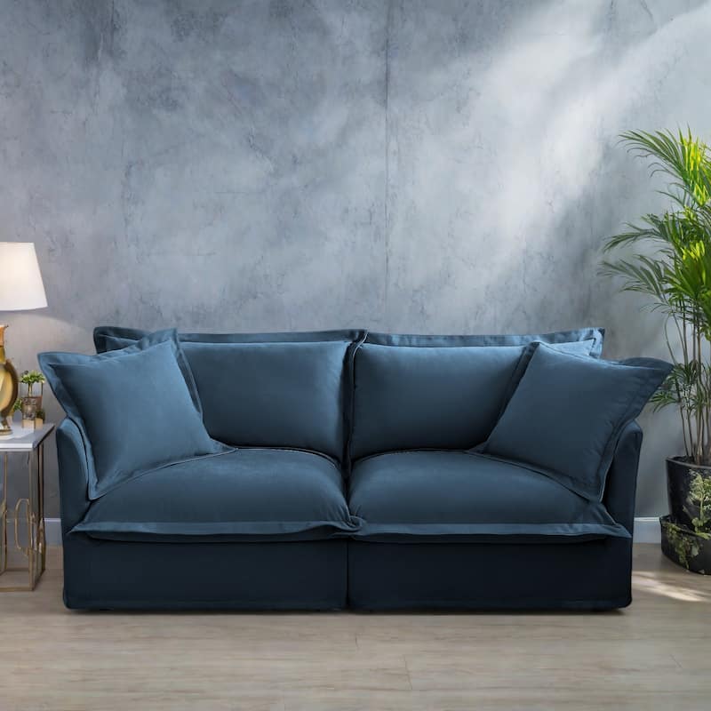 83.4" Chenille Modular 3-Seat Sofa with Removable Washable Covers, 300lb Capacity - Blue