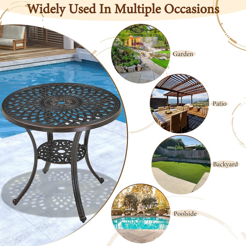 Clihome Patio Cast Aluminum Dining Table with Umbrella Hole