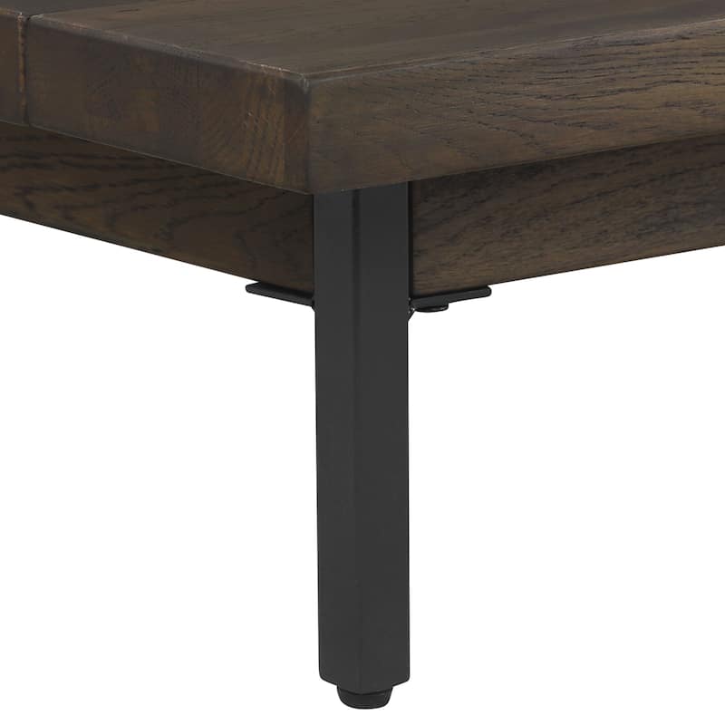 Marquis Platform Bed Frame in Oak Wood with Faux Leather Headboard and Black Metal Legs