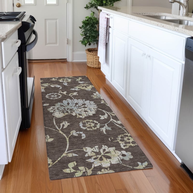 Premium Washable Super Soft Floral Whimsy Mayfield Rug - Chocolate - 2'3" x 7'6"