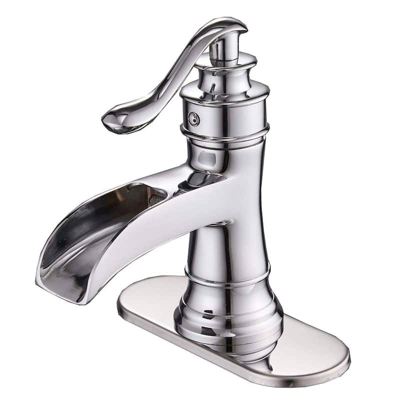 Waterfall Bathroom Faucet Single Handle Bathroon Sink Faucets One Hole Modern Basin Vanity Mixer Taps With Valve And Deck Plate