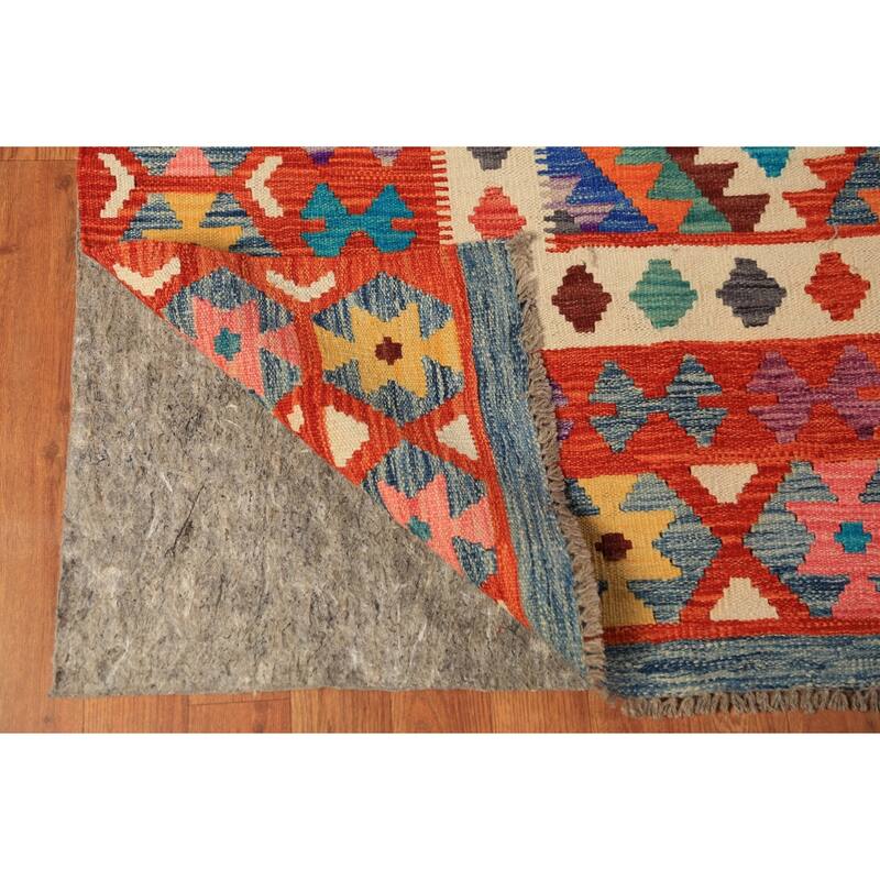 Reversible Kilim Oriental Area Rug Hand-Woven Orange Wool Carpet - 8'2" x 9'9"