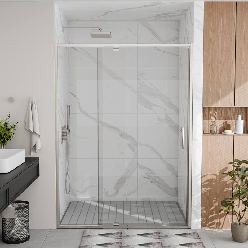 Modland 44-48"x71'' Adjustable Pivot Shower Door - Auto-Lift Hinge, Magnetic Seal, 6 Finishes for Uneven Walls - 48''x 71''