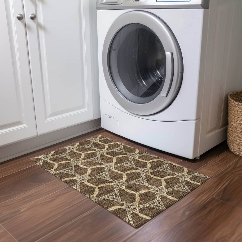 Machine Washable Indoor/ Outdoor Transitional Links Chantille Rug