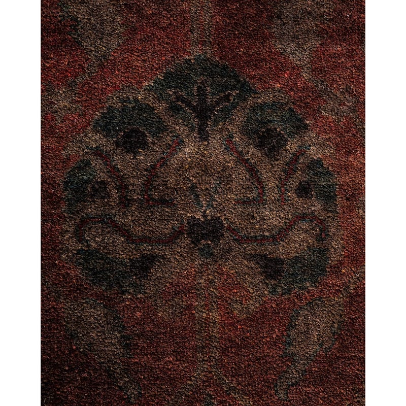 Overton Hand Knotted Wool Vintage Inspired Modern Contemporary Overdyed Brown Runner Rug - 3' 1" x 12' 7"