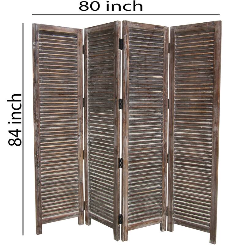 4 Panel Room Divider with Shutter Design, Weathered Brown