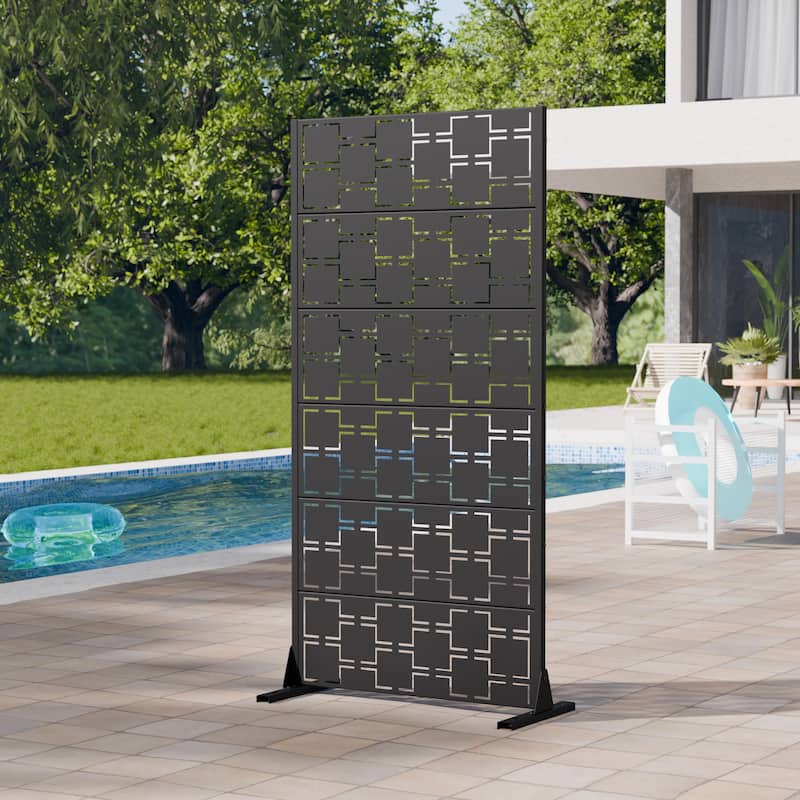Modern Metal Privacy Screen Outdoor Decorative Partition with Stable Base Hanging Plant-Friendly Panel - 60"H x 30"W