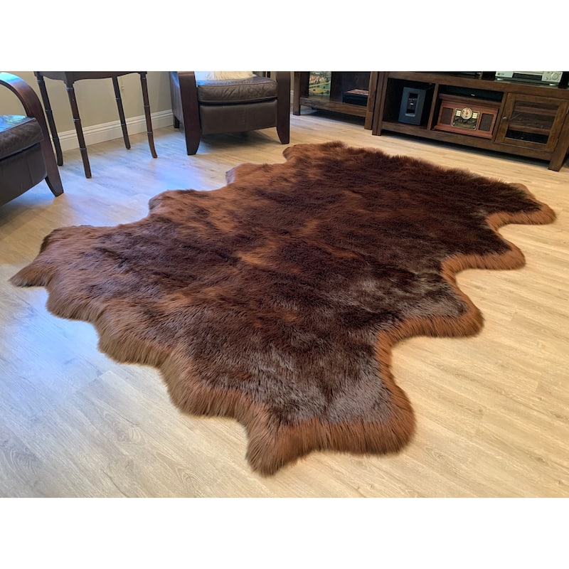 Highland Select Natural Long Wool Sheepskin 8 Pelt Shag Rug - 5'5" x 6'8"