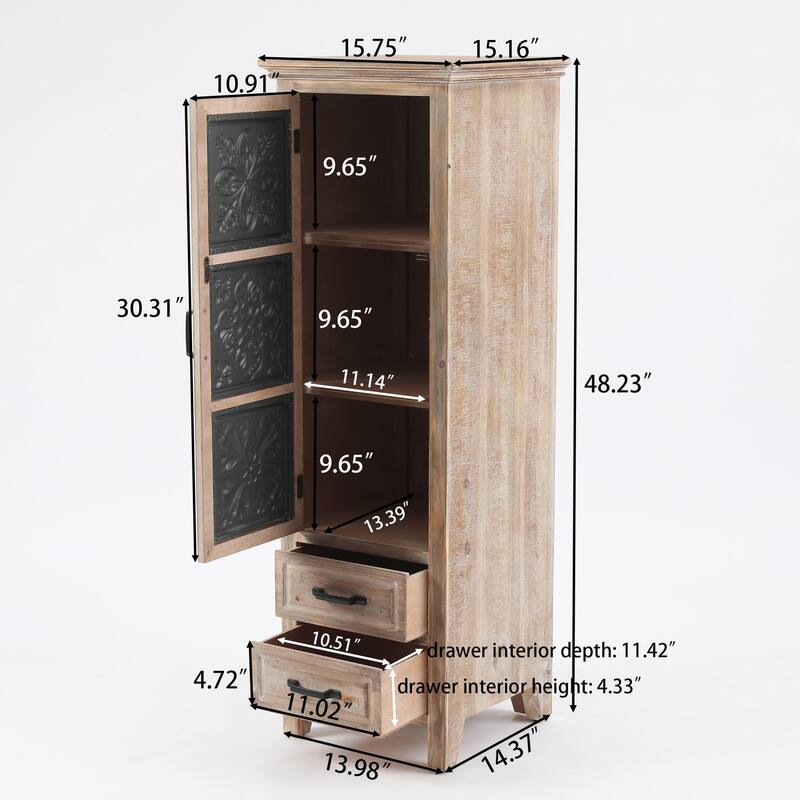 Rustic Wood 2-Drawer 1-Door Storage Cabinet - 48.23" H x 15.75" W x 15.16" D