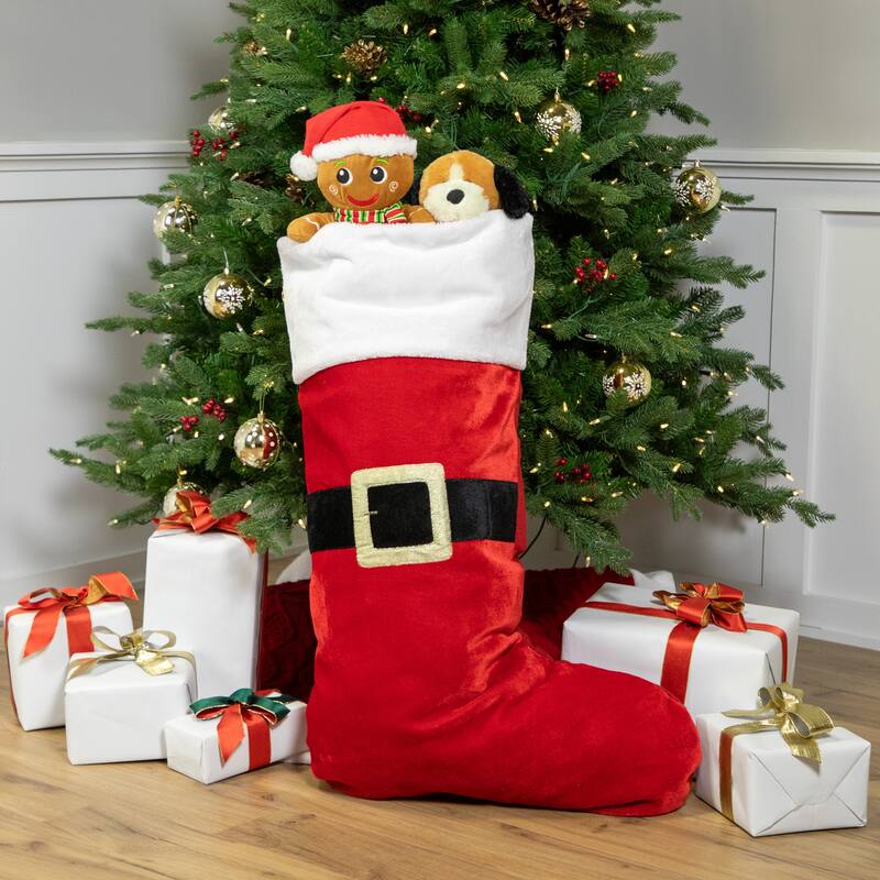 48" Red White Velveteen Santa Claus Belt Buckle Christmas Stocking