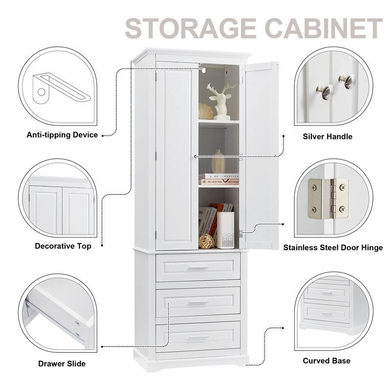 70 inch Tall Storage Cabinet with 3 Drawers &2 Doors for Bathroom ...