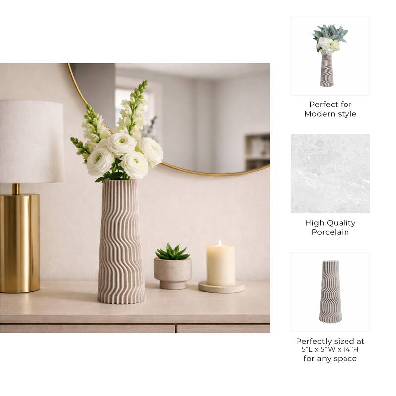 Decorative Vase - Tan Porcelain 3D Printed Textured