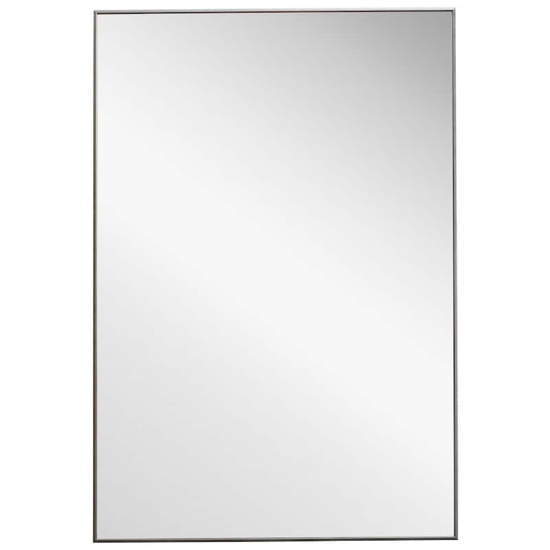 Rectangular Thin Wooden Frame Mirror, Silver