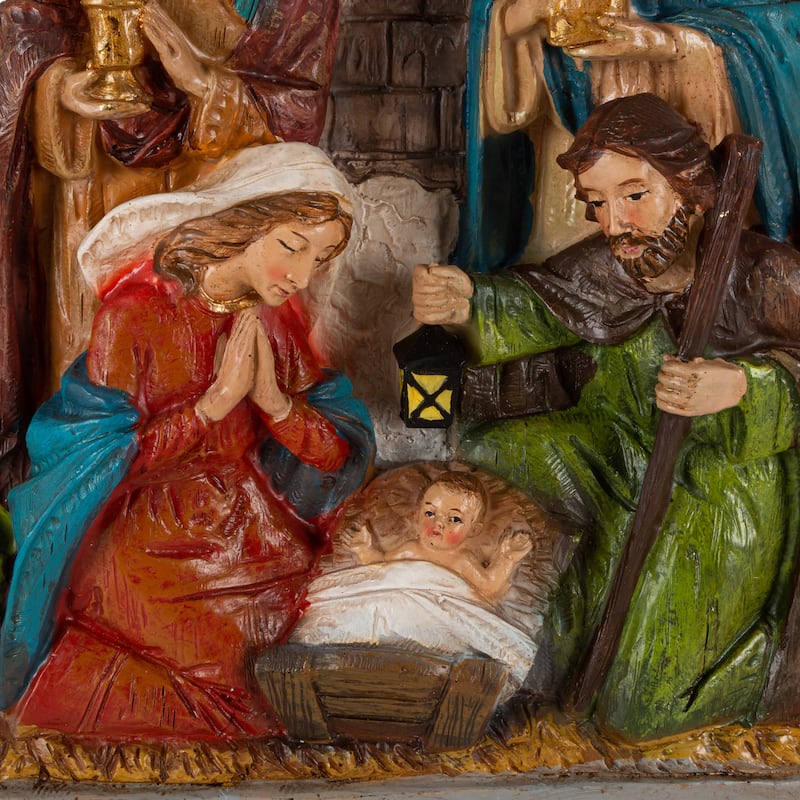 17.7 in Lighted Resin Nativity Stable with Figurines - N/A