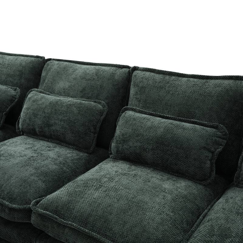 Chenille U-shape Sectional Sofa with Chaise and Storage Ottoman, Modular Couch with USB/Type-C Ports, Side Pockets, Phone Holder