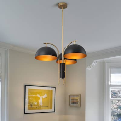 Modern Black and Gold Dome 3-Light Pendant Chandelier - W24.02"
