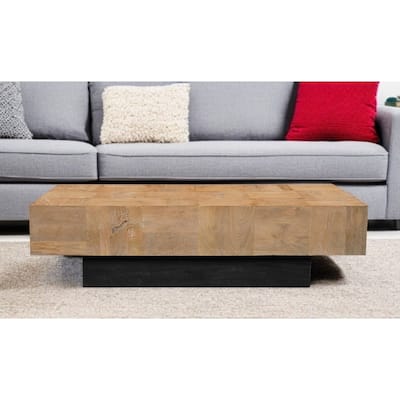 HomeRoots 59" Natural and Black Solid Wood Block Coffee Table - 59