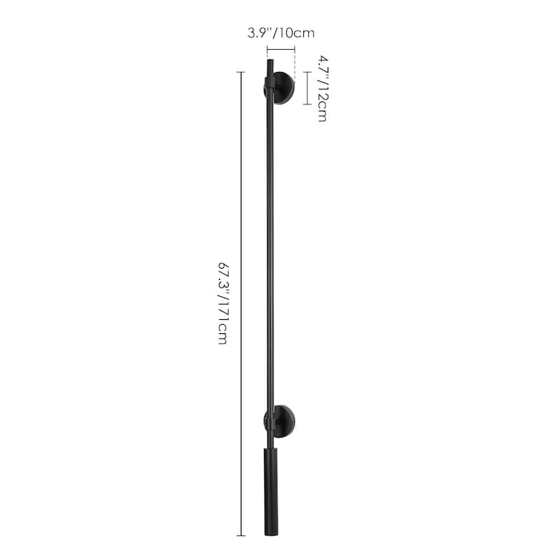 Minimalist Linear Matte Black Rotatable LED Wall Sconce for Bedroom & Living Room - 4.7 in. W x 3.9 in. D x 67.3 in. H