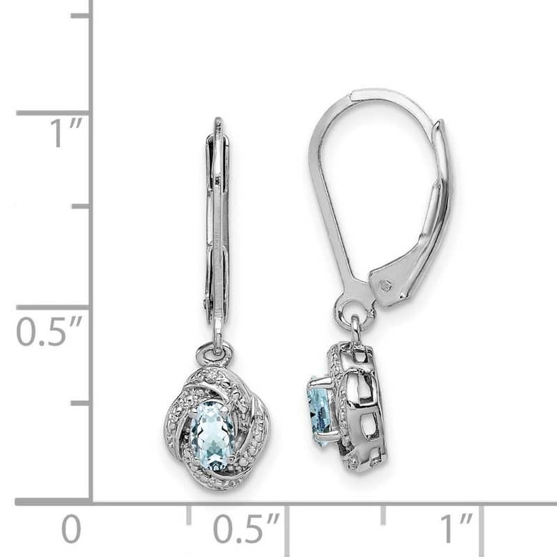 Curata 925 Sterling Silver Dangle Polished Leverback Diamond and Aquamarine Earrings - 26x7mm Wide