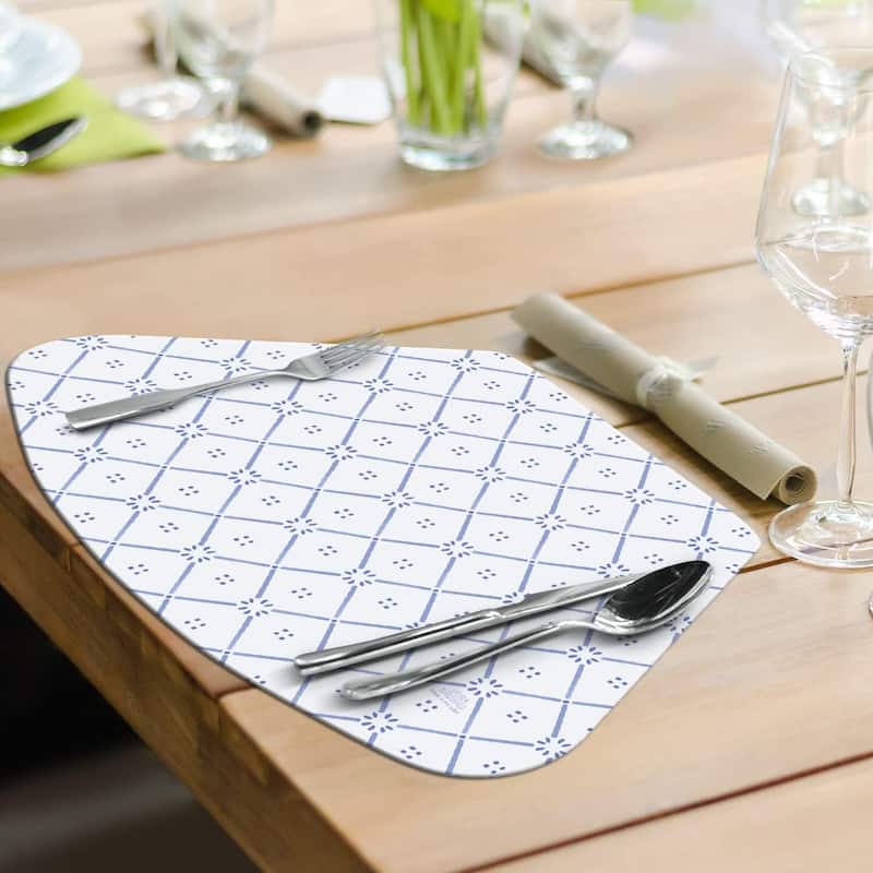 Blue Tile Wedge Shaped Reversible Flexible Plastic Placemat 4 Pack Made in The USA 17.75" x 11.25" Colorful, Reversible