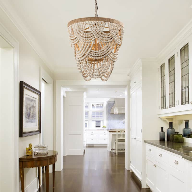 Bohemia 4-Light Off-white Adjustable Distressed Beaded Pendant Chandelier - 19.7-in W x 21.7-in H