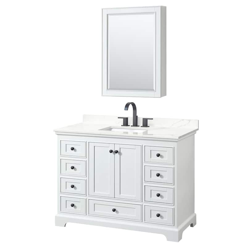 Wyndham Collection WCS202048S-QTZ-US3MED Deborah 48" Free Standing - White / Giotto Quartz Top / Matte Black Hardware