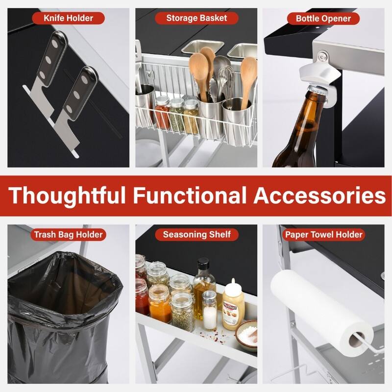 4-Wheel Silver BBQ Cart Stainless Steel Top With Seasoning Tray - N/A