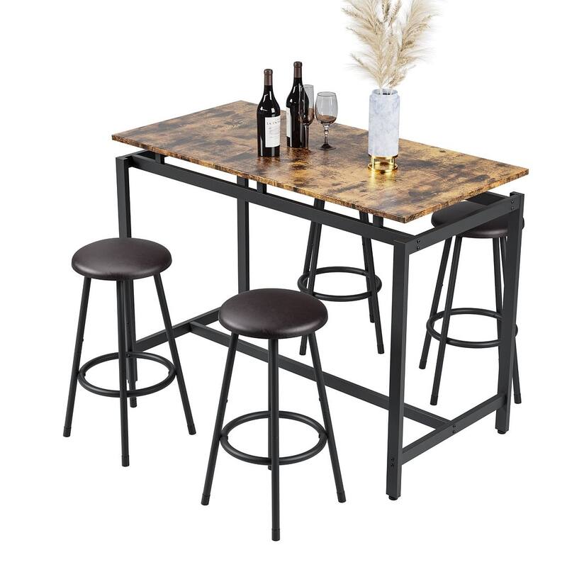 5 PCS Kitchen Counter Height Pub Table Set with 4 Stools