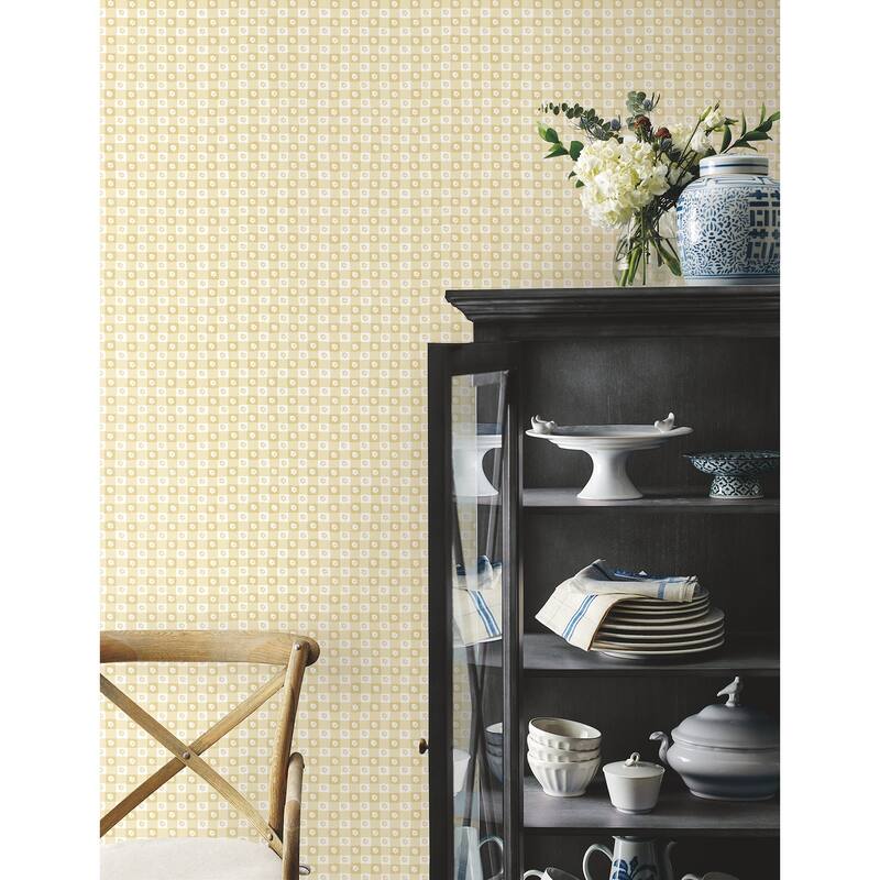 Rifle Paper Co. Daisy Gingham Yellow Floral Check Premium Peel + Stick Wallpaper