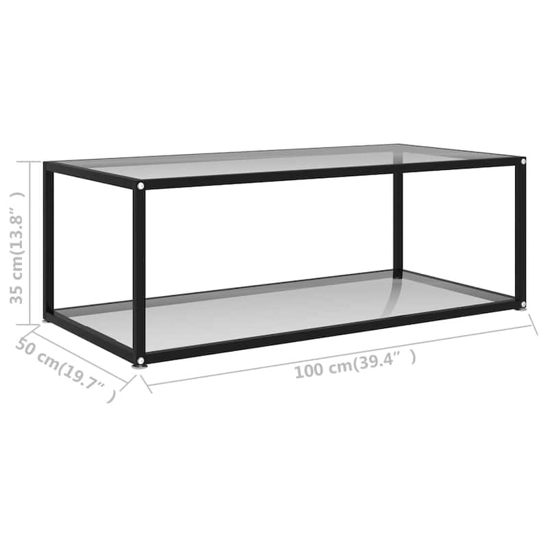 vidaXL Coffee Table Transparent 39.4"x19.7"x13.8" Tempered Glass - 39.4" x 19.7" x 13.8"