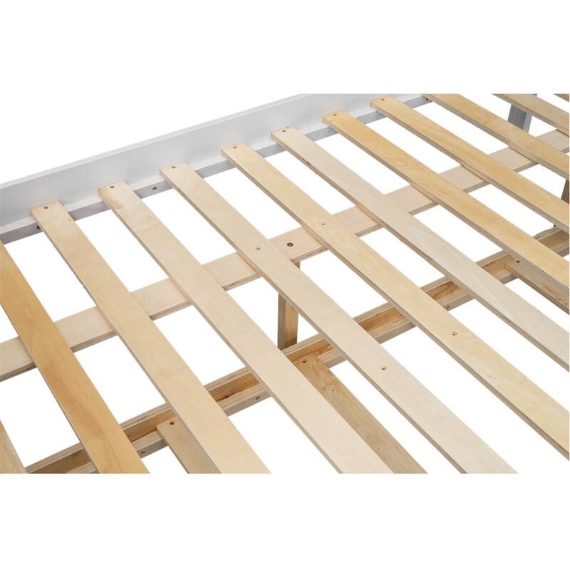 Twin over Full Size Bunk Bed with Twin Size Trundle, Solid Wood Bunk Bedframe with Ladder and Guardrails for Kids