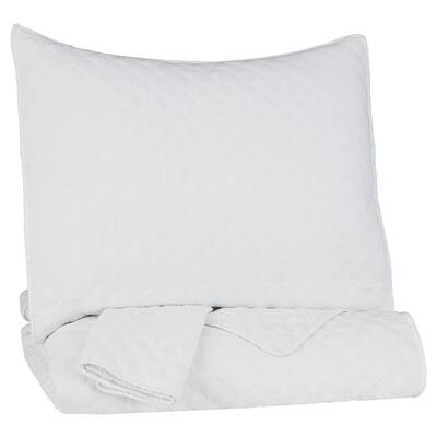 3 Piece Microfiber Queen Coverlet Set with Diamond Quilting, White