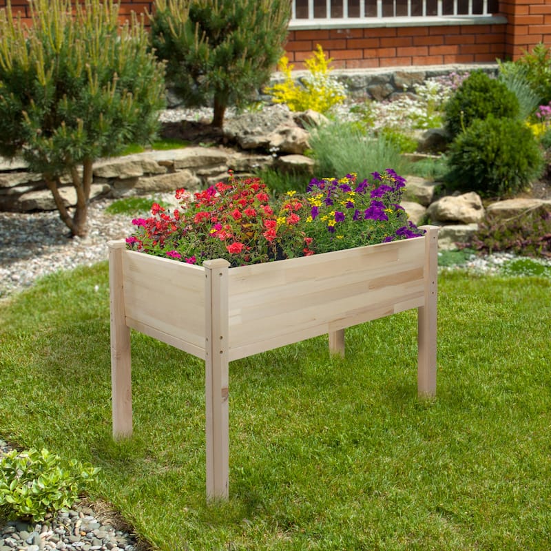 4ft Natural Wood Raised Garden Bed Planter Box with Liner - 4'