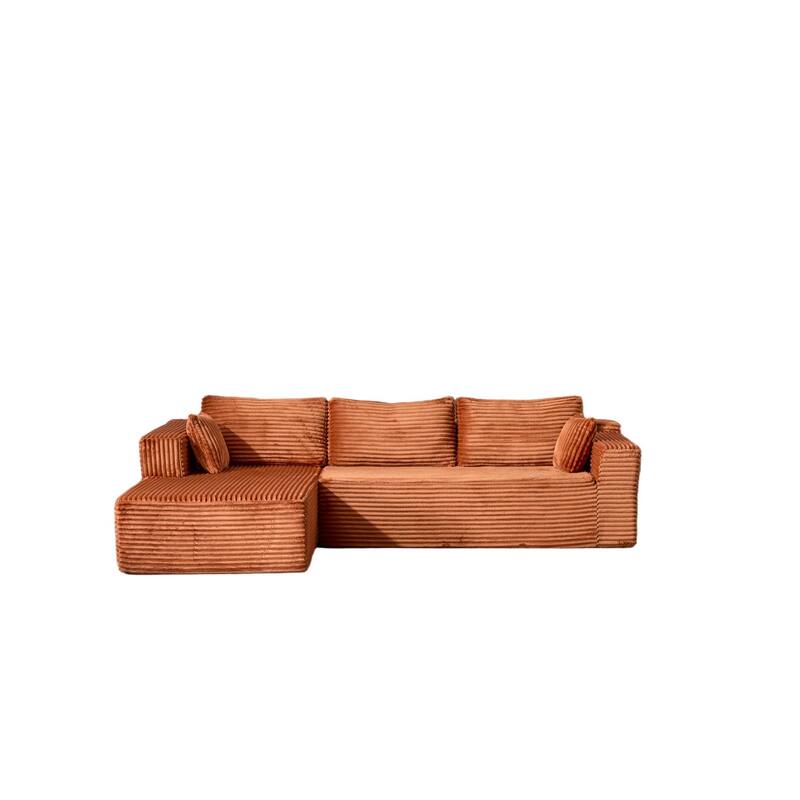 Modular L Shaped Sectional Sofa with Chaise Lounge, Corduroy Upholstered Boneless Sleeper Sofa, Compression Sofa with Deep Seat