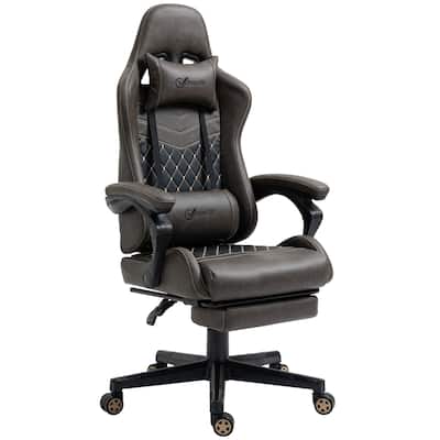 Brown PU Leather 360° Swivel Racing Gaming Recliner with Footrest, Headrest, Lumbar Support, Adjustable Height