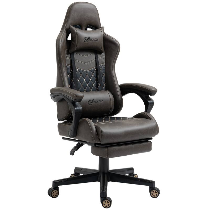 High-Back Gaming Chair with Lumbar Support, Reclining Feature, and Adjustable Seat - Brown